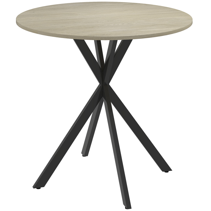 Table ronde bois 2 personnes dia. 80 cm style industriel piètement croisé acier noir