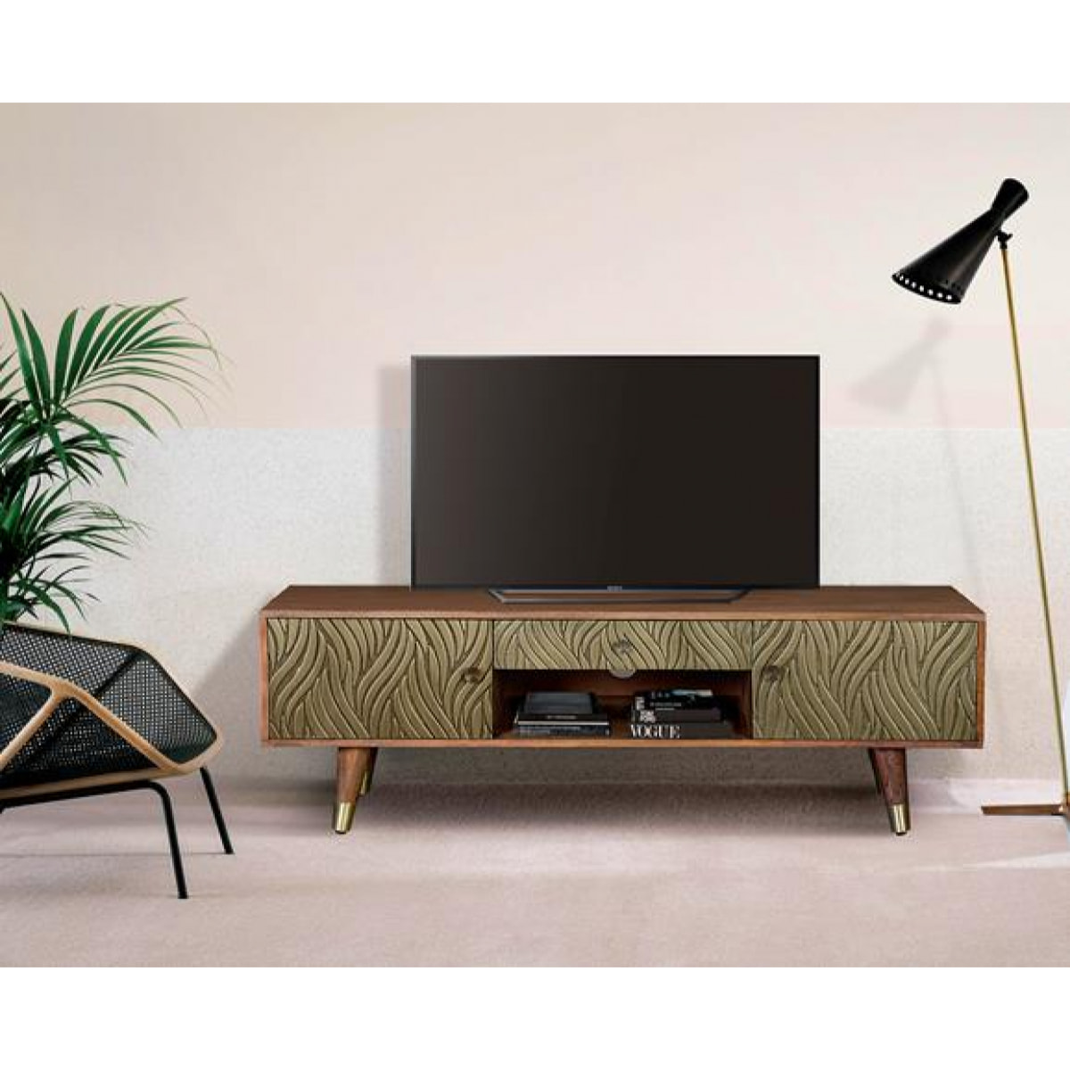 Mueble TV - madera de mango - 46x140x40cm