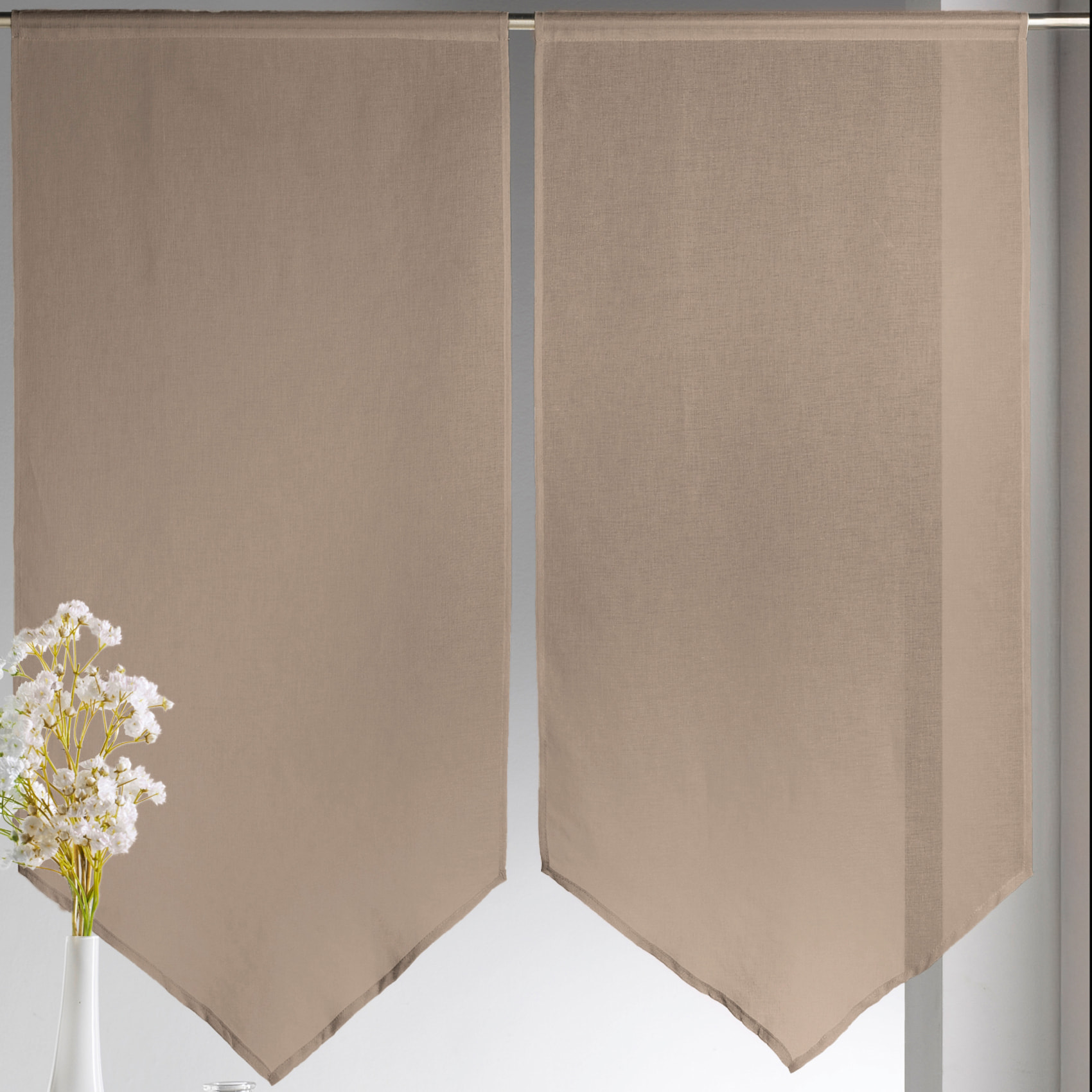 Paire de petits voilages Etamine bas en pointe - Taupe