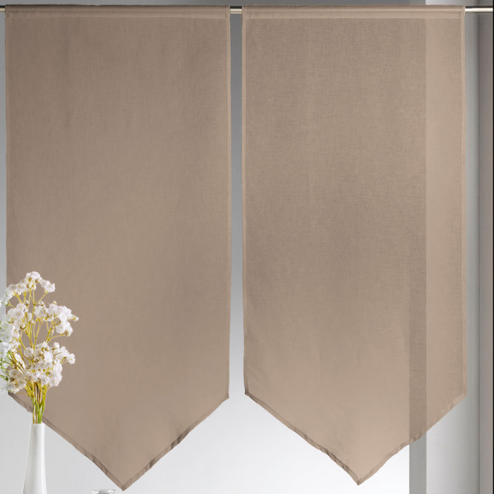 Paire de petits voilages Etamine bas en pointe - Taupe