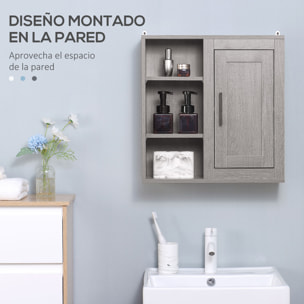 Armario de Baño de Pared con 3 Estantes Abiertos y 1 Puerta Mueble Auxiliar Suspendido para Salón Aseo Dormitorio Estilo Moderno 48x20x50 cm Gris