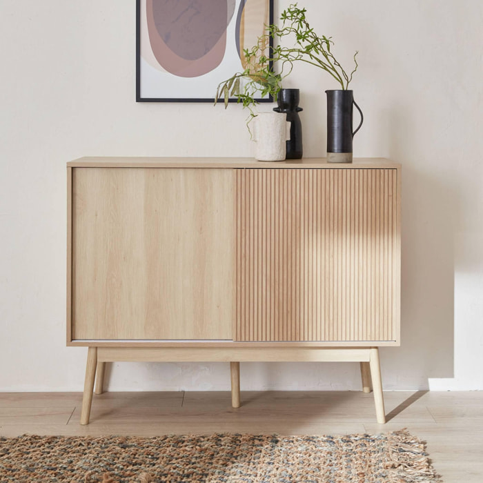 Buffet de rangement décor bois. 2 portes coulissantes L 115 x l 39.5 x H 90cm - Linear