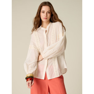 Oltre - Camisa de muselina de algodón con crochet - Blanco