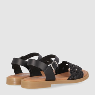 Sandalias de Piel - Negro - Tacón: Bajo
