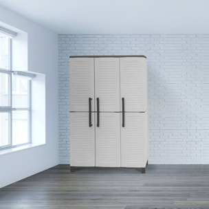 Armadio da esterno Aruro, Mobile porta scope, Armadietto da esterno 3 ante, 100% Made in Italy, 102x37h169 cm, Grigio chiaro e Nero, Finitura righe