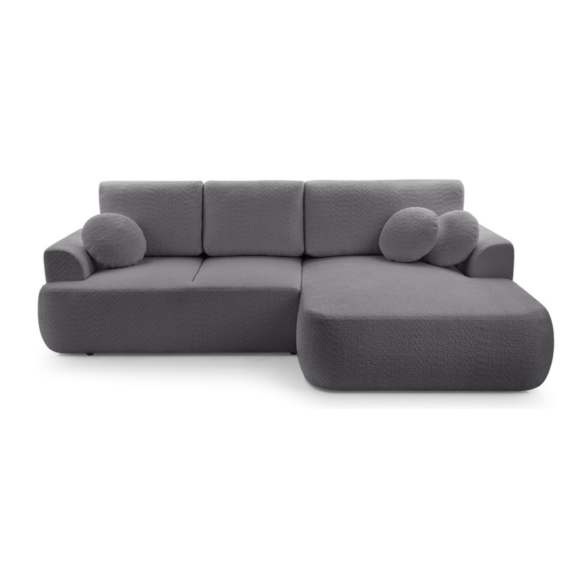 Candela - canapé d'angle droit 4 places - convertible avec coffre - en tissu bouclette - Gris foncé