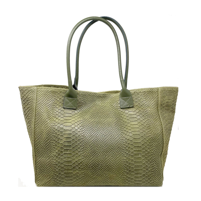 Chicca Borse - Borsa a Spalla Donna in Vera Pelle - Colore Pitonato Verde Oliva