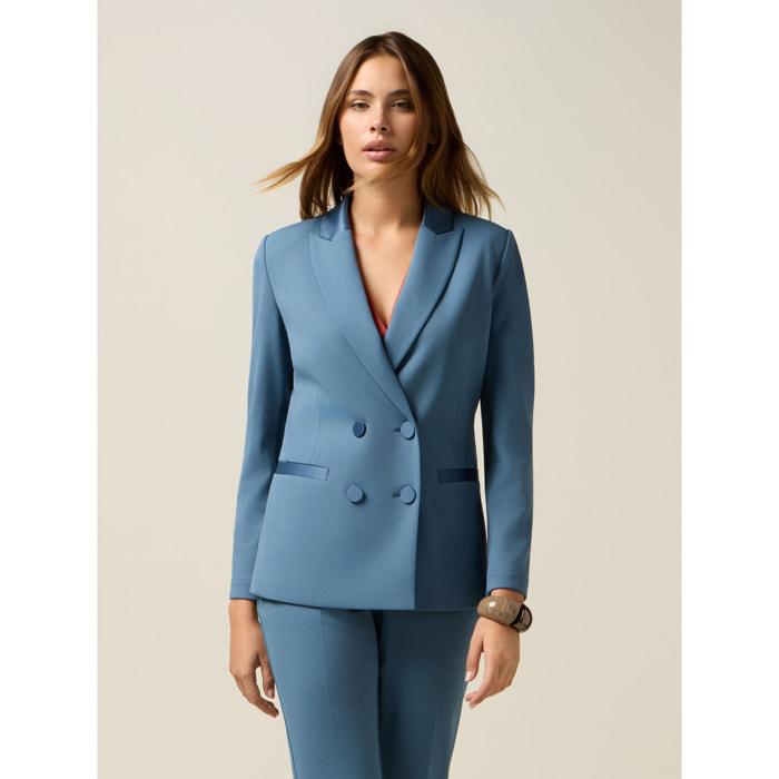 Oltre - Blazer cruzado con botones forrados - Light - blue