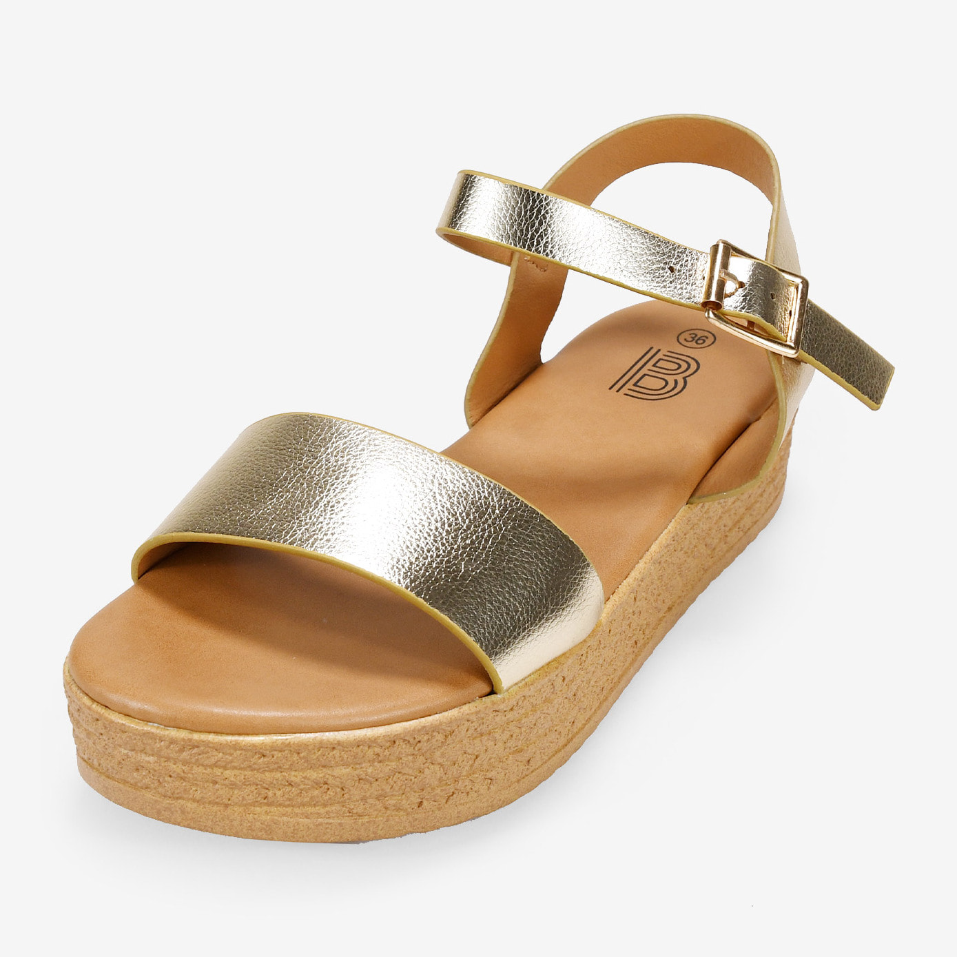 Sandalias de plataforma doradas con hebilla