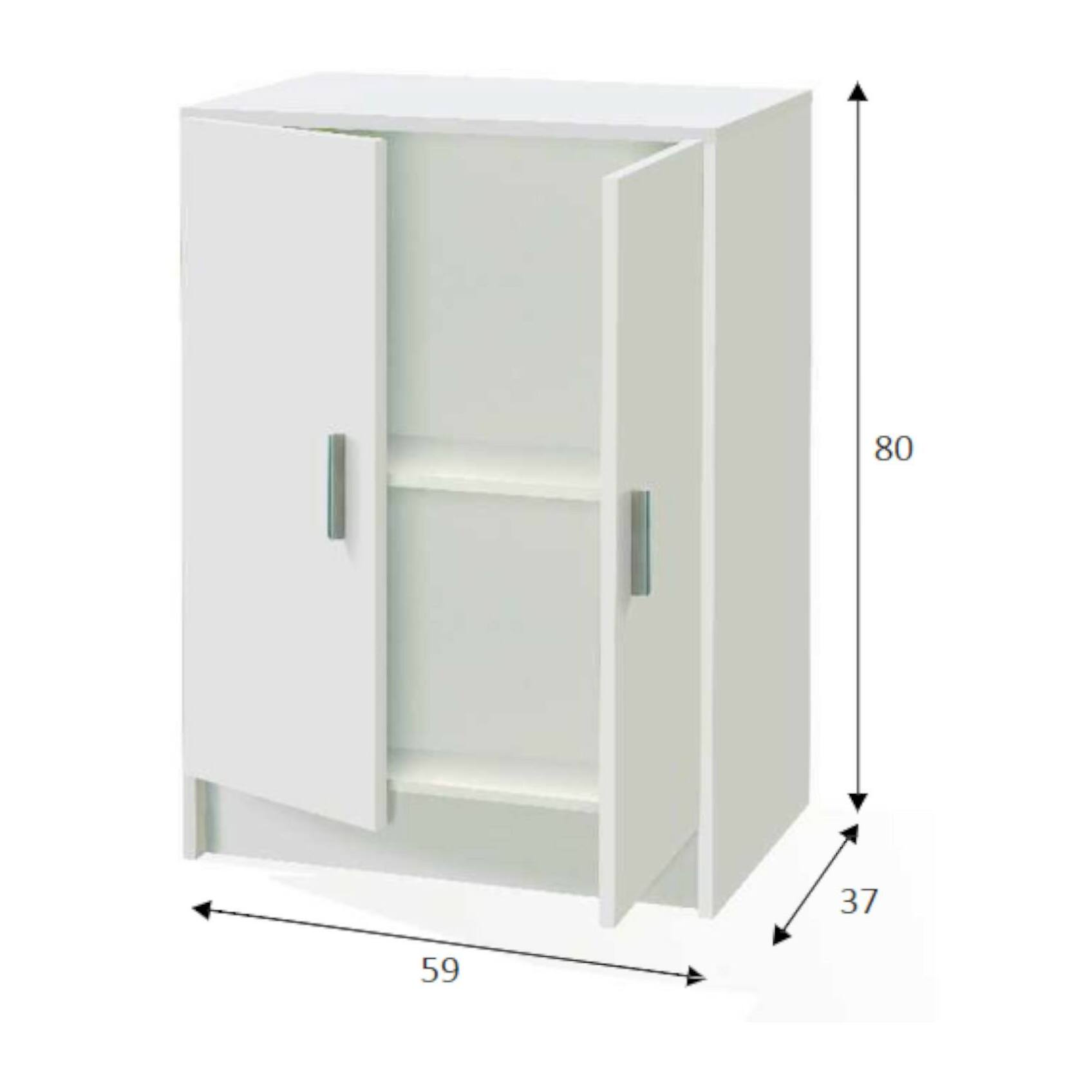 Armadio multiuso 2 ante Pan, Mobile ausiliario basso, Porta scarpe a 1 ripiano, Armadietto multifunzione, 59x37h80 cm, Bianco