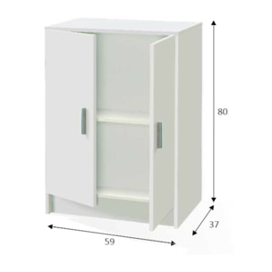 Armadio multiuso 2 ante Pan, Mobile ausiliario basso, Porta scarpe a 1 ripiano, Armadietto multifunzione, 59x37h80 cm, Bianco