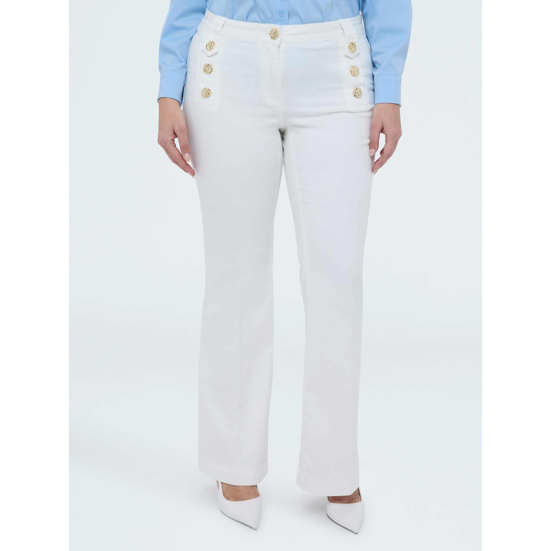 Fiorella Rubino - Pantaloni Flare con bottoni decorativi - Bianco