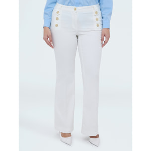 Fiorella Rubino - Pantaloni Flare con bottoni decorativi - Bianco