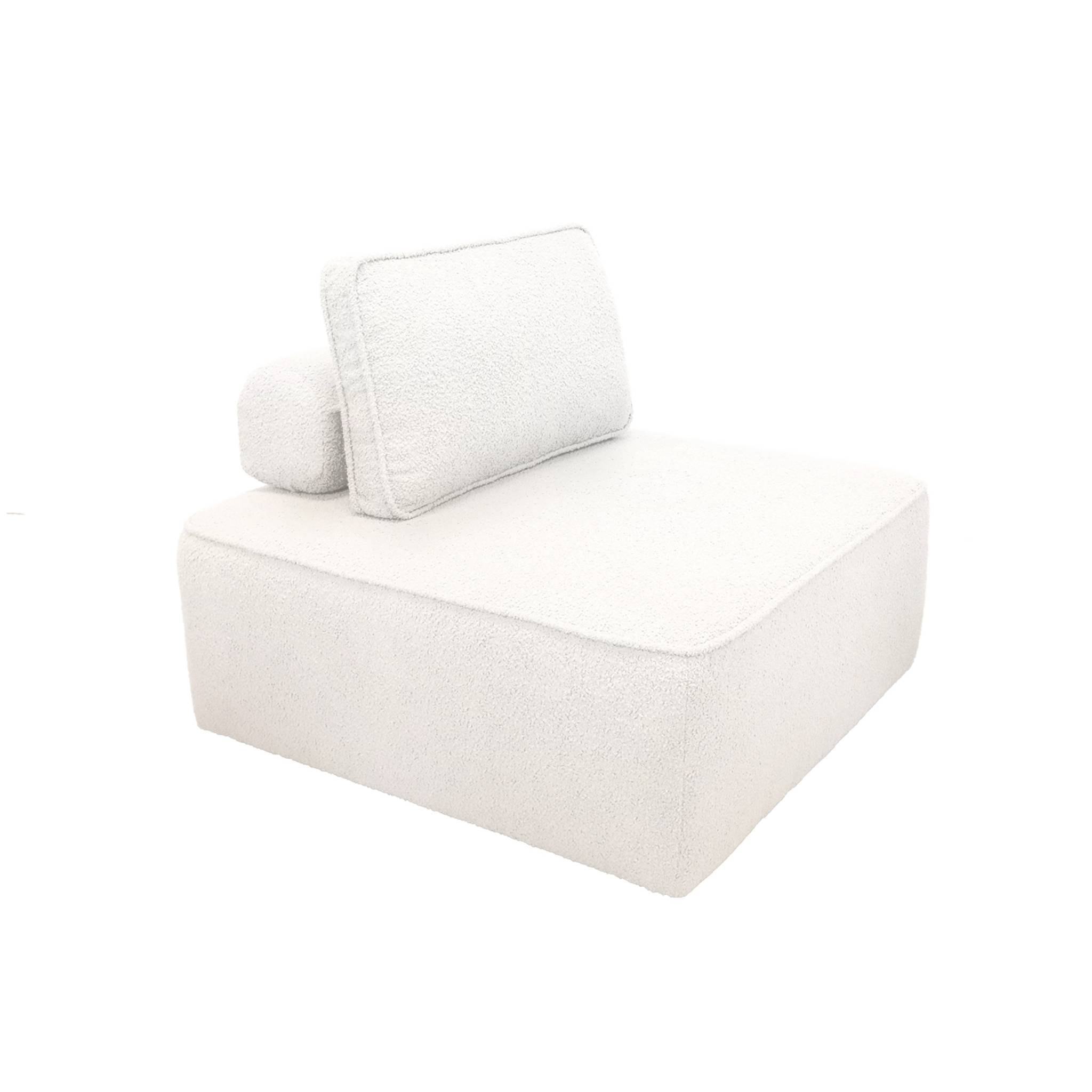 Chauffeuse pour canapé modulable tissu bouclette crème 1 place Bao. L 90 x P 90 x H 74cm