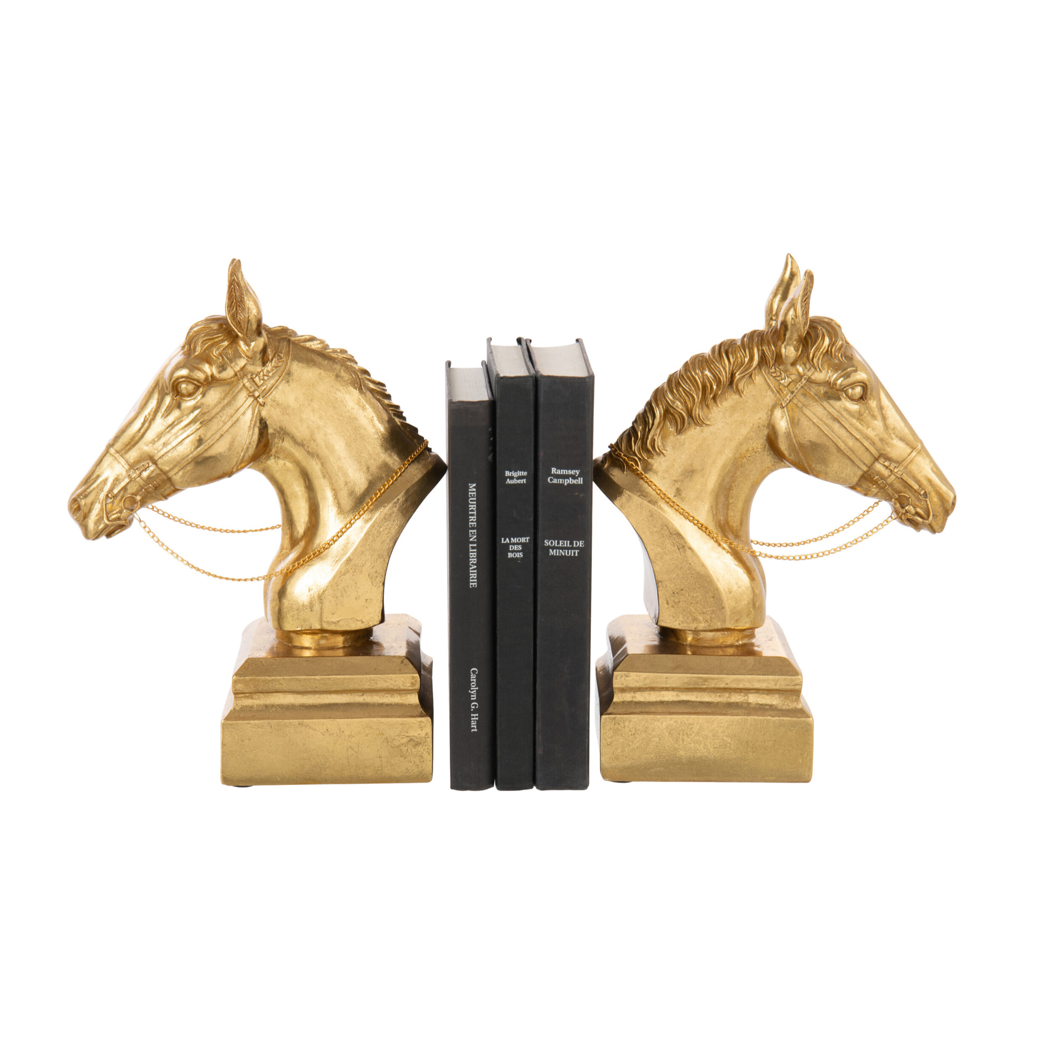 J-Line serre-Livre Sur Base Tête De Cheval - polyrésine - or - set de 2