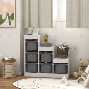 Rangement enfant - combinaison structure + bacs - coffre à jouet dim. 96L x 38l x 90H cm - blanc gris