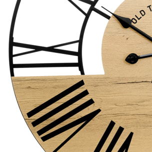 Horloge "Clovis" en bois & métal D70cm