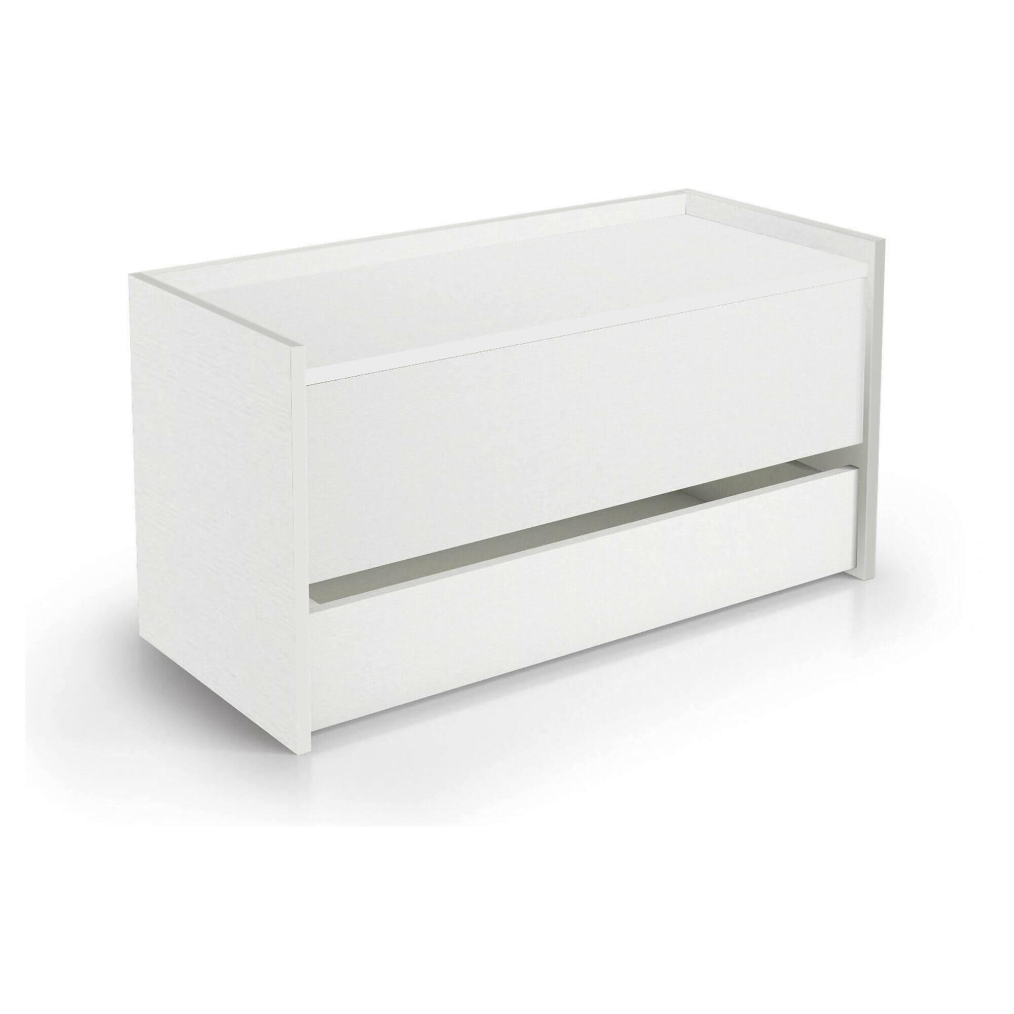 Cassapanca Dgaiard, Mobile da ingresso moderno con scarpiera, Cassapanca baule con due contenitori, 100% Made in Italy, 90x40h46 cm, Bianco