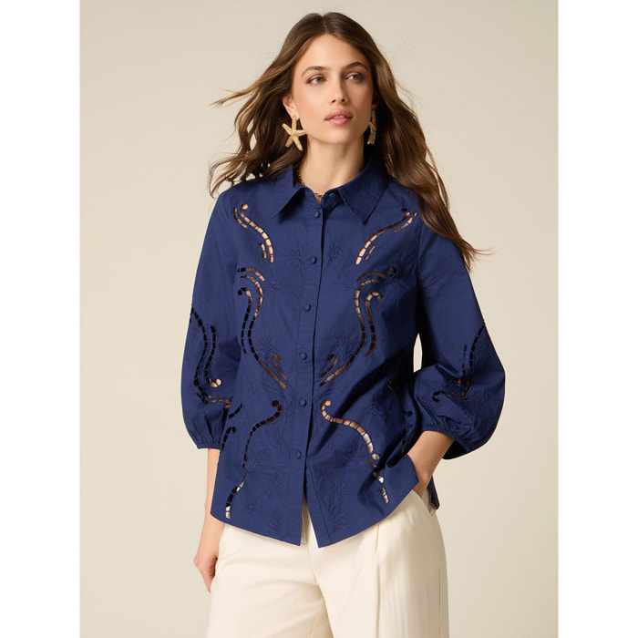 Oltre - Camisa en sangallo - Azul