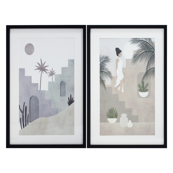 2 láminas impresas enmarcadas Marrakech tierras-lila 60x40x3 cm