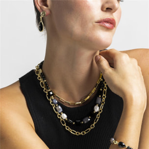 Collar con Resina Negra acabado oro 18k