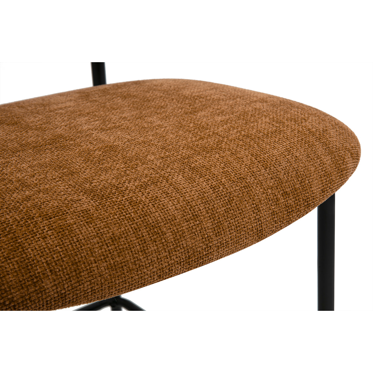 Tabourets design en tissu effet velours texturé terre brulée, métal noir et cannage rotin (lot de 2) MIRANDA