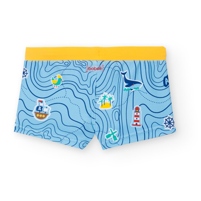 Bañador niño estampado, amarillo de poliamida