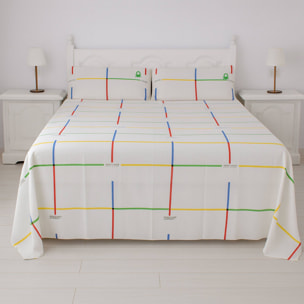 Set 3pc cama (sábana bajera 140x200+30cm + sábana encimera 240x240cm + funda almohada 45x115cm) rainbow benetton 70%algodón + 30% poliéster