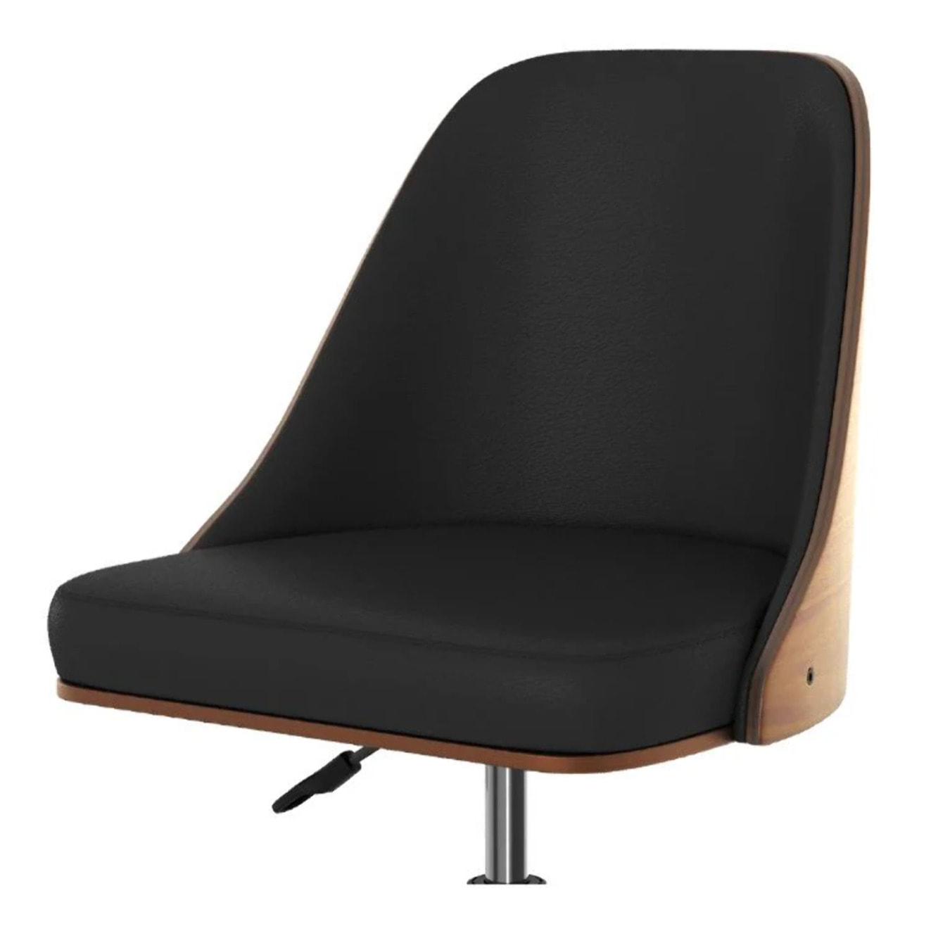 Chaise de bureau pivotante sur roulettes en bois foncé et PU noir - Georges