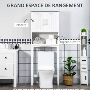 Meuble WC meuble dessus toilettes 2 portes étagère réglable niche dim. 64 x 22 x 165 cm blanc gris
