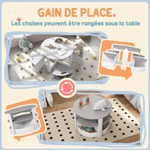 Ensemble table ronde chaises enfant encastrables 4 pers. rangements