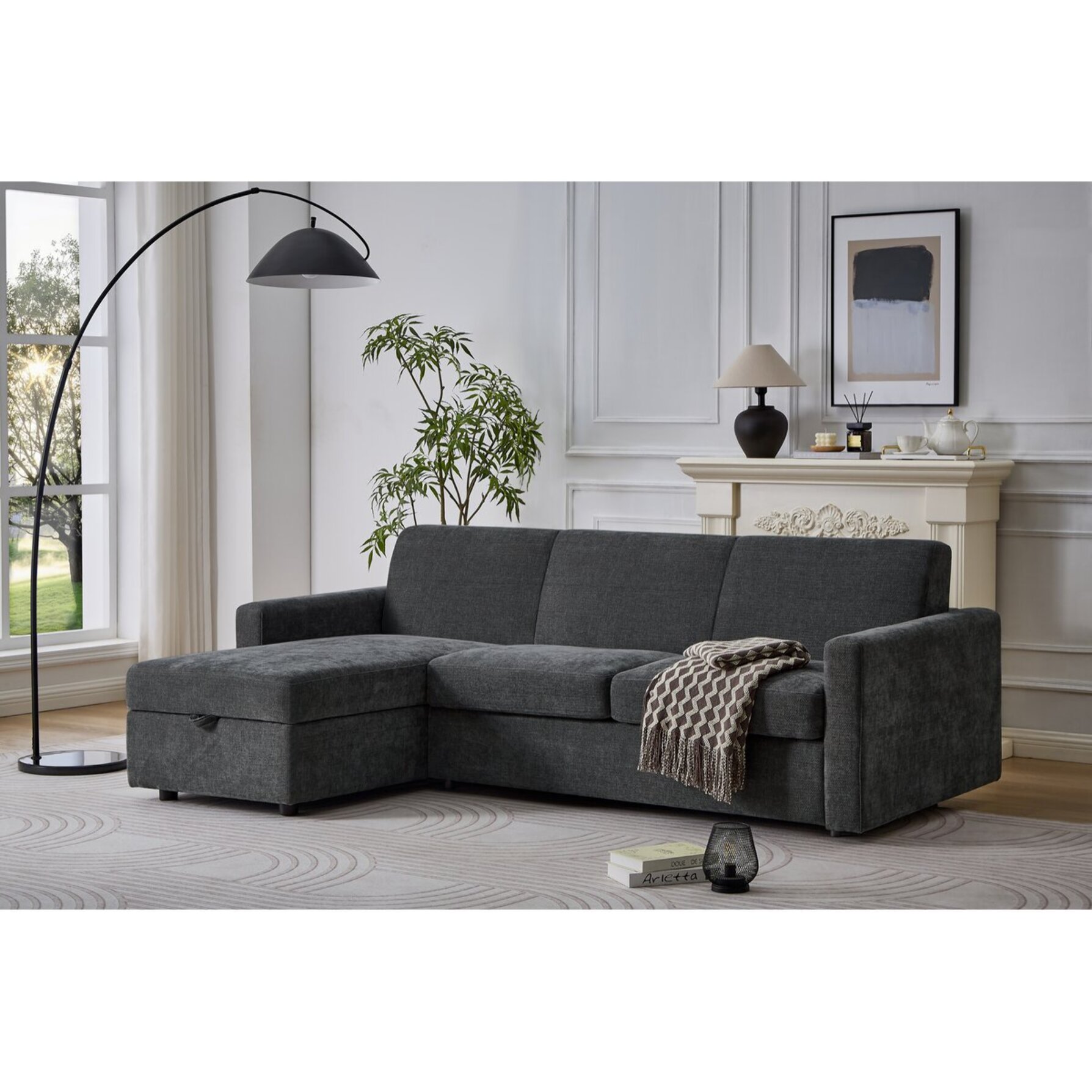 Canapé d'angle réversible et convertible express en tissu "Celia" - 3 places - Gris