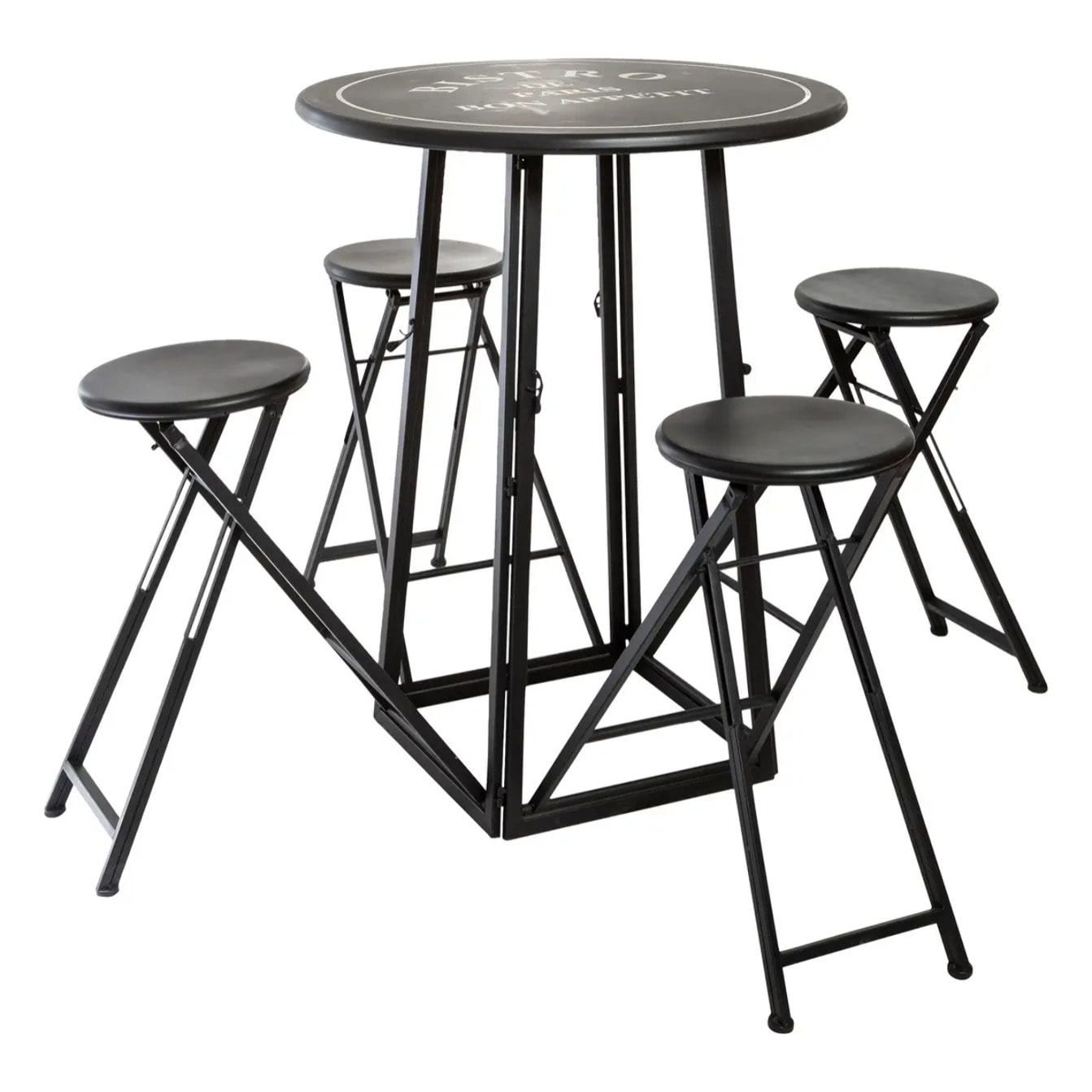Table 4 chaises d'extérieur noir et blanc D77,5cm
