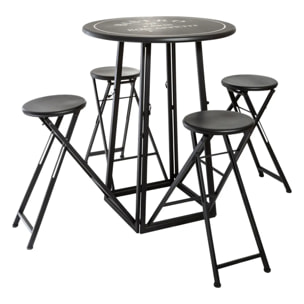 Table 4 chaises d'extérieur noir et blanc D77,5cm