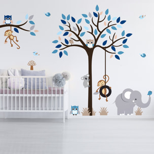 Stickers muraux | Sticker Mural Autocollant - ANIMAUX ATTENDRISSANTS DANS LA JUNGLE - Stickers adhésifs
