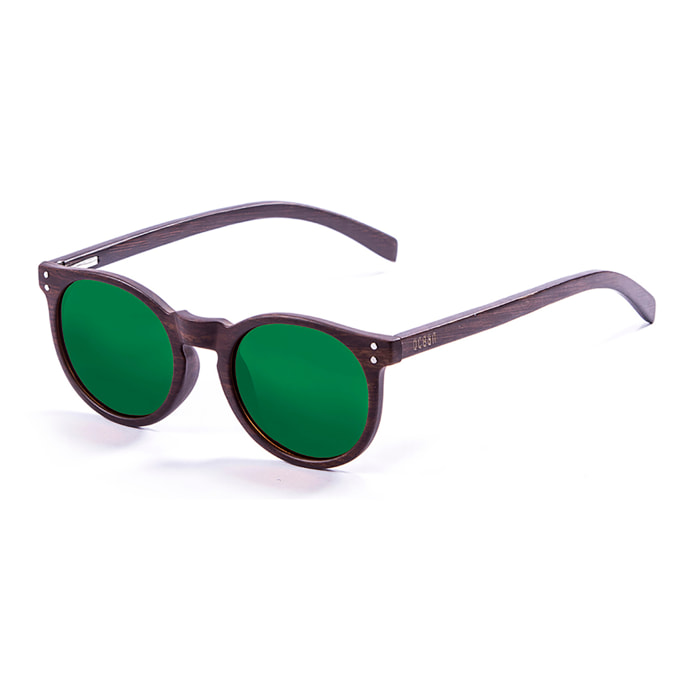 Gafas de sol OCEAN LIZARD WOOD - De brazo oscuro de bambú con montura marrón oscuro y / Revo verde