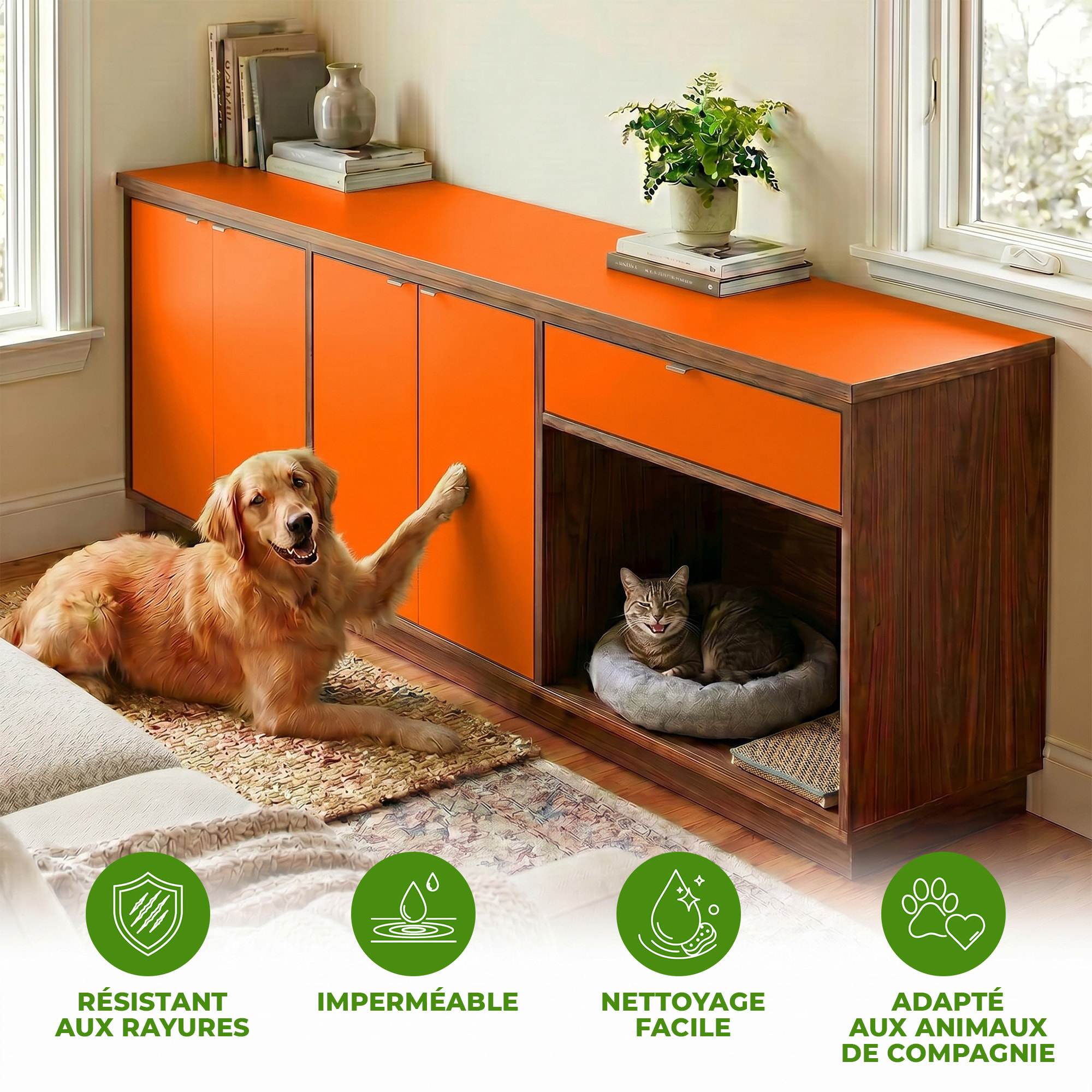 Rouleau adhésif décoratif Vinyle au Mètre - Orange - Sticker Lavable Imperméable Mur Cuisine Meubles