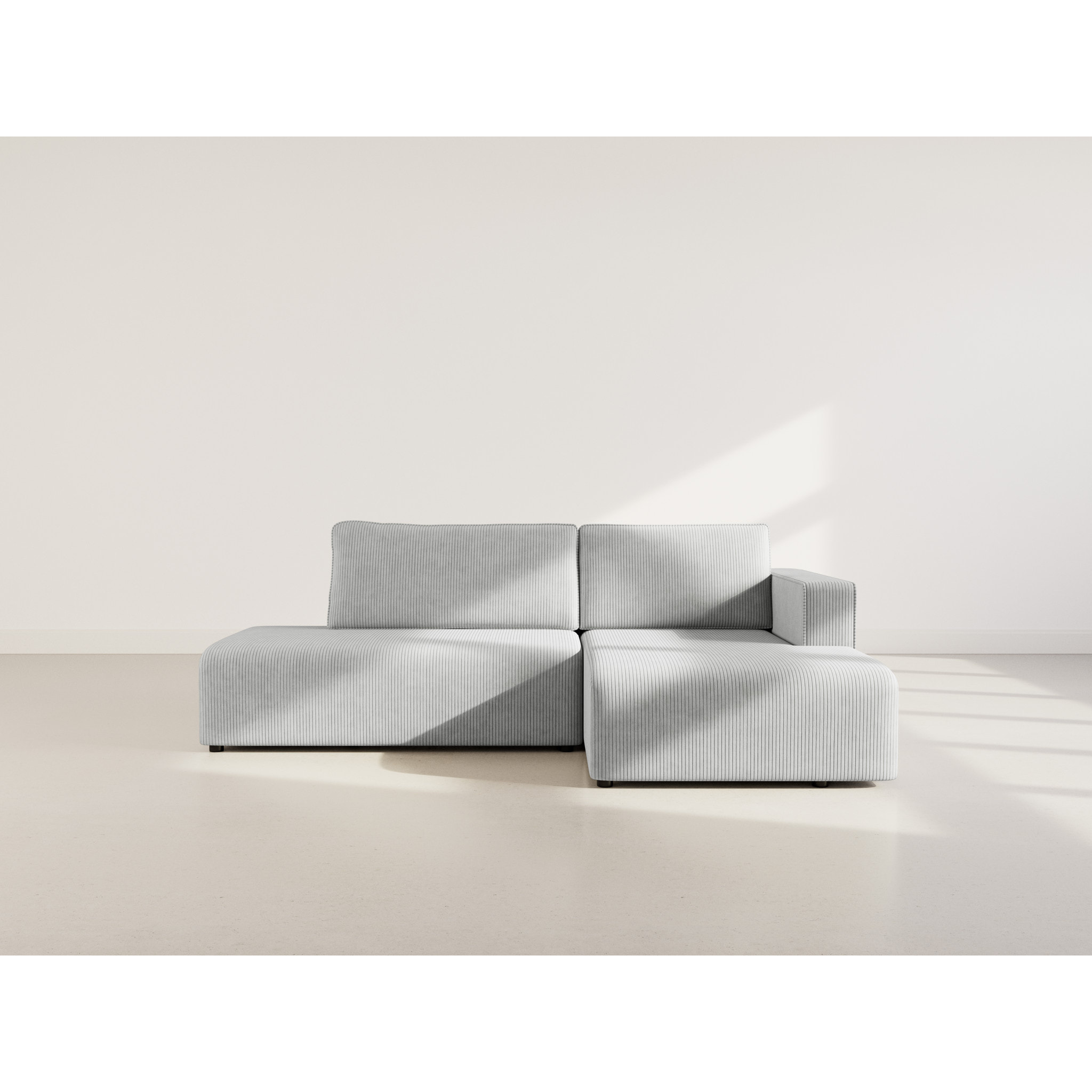 Topaze - canapé d'angle droit 4 places convertible avec coffre en velours côtelé - Gris clair