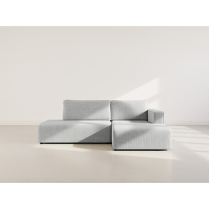 Topaze - canapé d'angle droit 4 places convertible avec coffre en velours côtelé - Gris clair