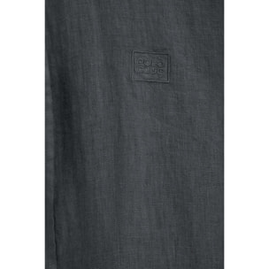 Camicia grigio pietra in lino regular fit con toppa Polo Club