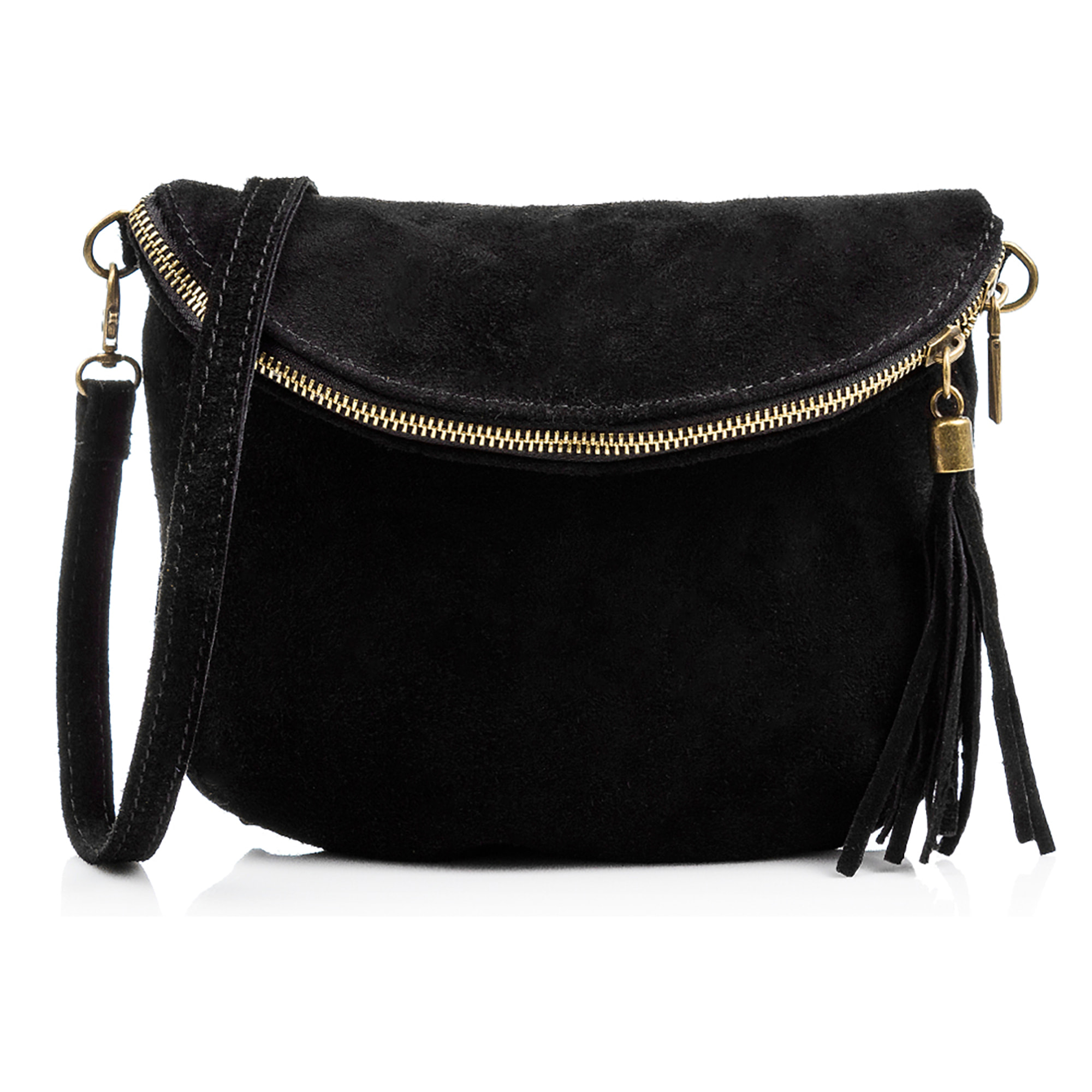FIRENZE ARTEGIANI Borsa a Spalla da Donna Cenerente Vera Pelle Scamosciata Made in Italy 24x3x19 Cm. Colore nero