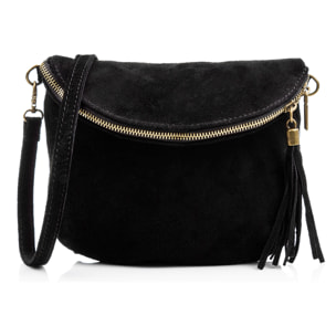 FIRENZE ARTEGIANI Borsa a Spalla da Donna Cenerente Vera Pelle Scamosciata Made in Italy 24x3x19 Cm. Colore nero