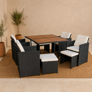 Salon de jardin 8 pl en acacia et résine noir + housse CASCO