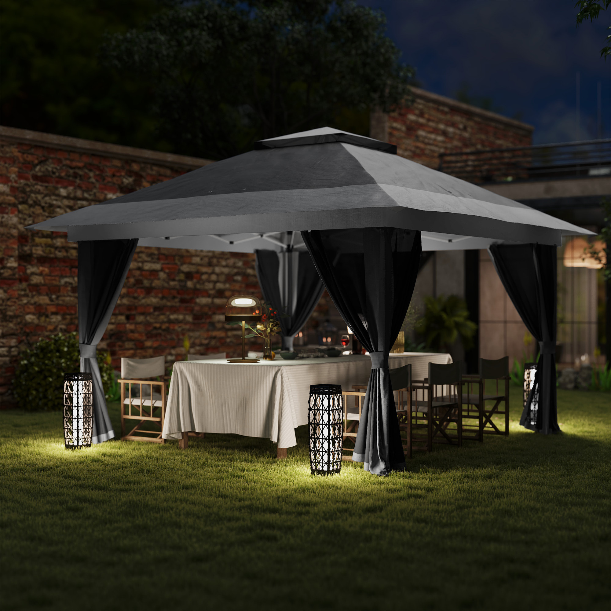 Carpa Plegable Gazebo 3,6x3,6 m Cenador Plegable con 4 Paredes Laterales de Malla Anti-UV Altura Ajustable Bolsa de Arena y Bolsa de Transporte para Camping Fiestas