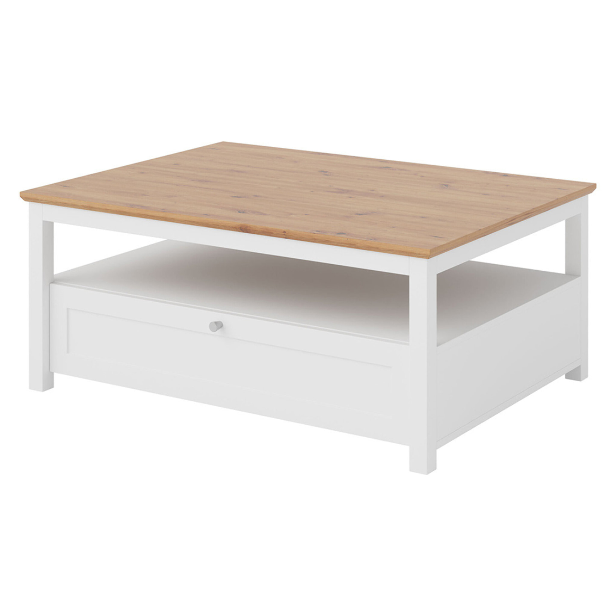 Francesco - table basse - effet bois et blanc - 1 tiroir et 1 niche - 104 cm - Bois / Blanc