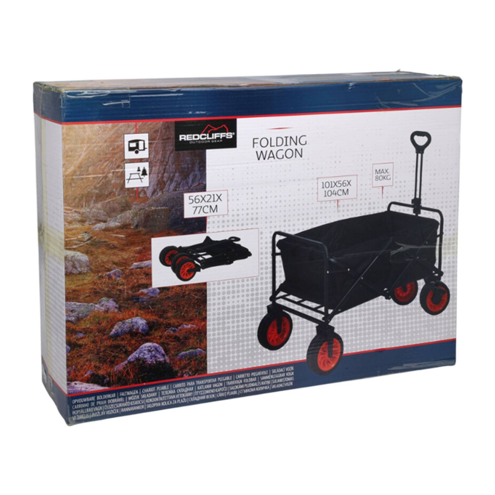 Well Home Carro de Playa Plegable de Acero y Poliéster, Resistente y Espacioso 87x54x59cm