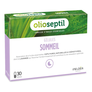 OLIOSEPTIL - Gélules Sommeil - Aide à l'endormissement - Contribue à un sommeil réparateur - Participe à la détente et la relaxation - Aux Huiles Essentielles - Sans Gluten - 30 gélules végétales