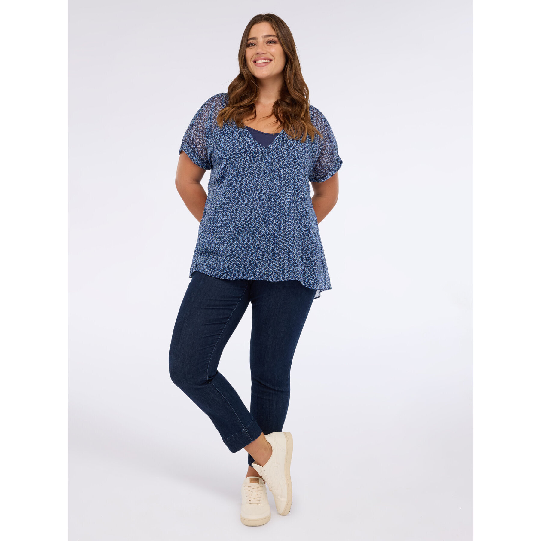 Fiorella Rubino - Blusa de crepé con escote en V - Azul