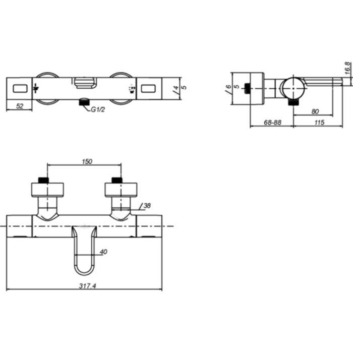 Mitigeur bain douche thermostatique Universal rond Or brossé