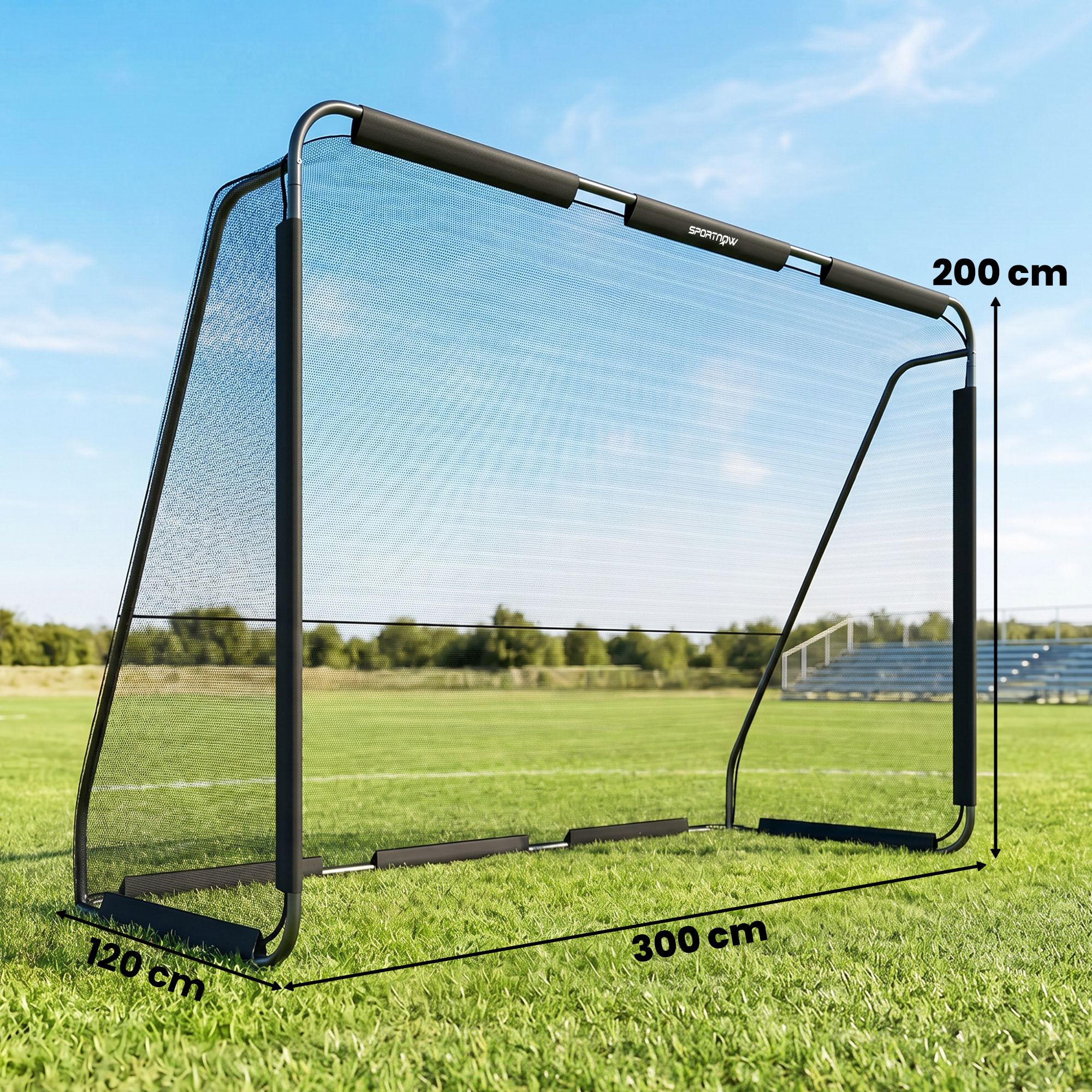 Portería de Fútbol, Portería de Fútbol para Jardín con Red de Poliéster Resistente, Piquetas para Suelo y Estructura Metálica, Montaje Fácil, para Interior y Exterior, 300x120x200 cm, Negro